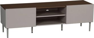 Sweeek TV stand metal with wood decor 2 doors 140 cm grey and walnut - Ashton
