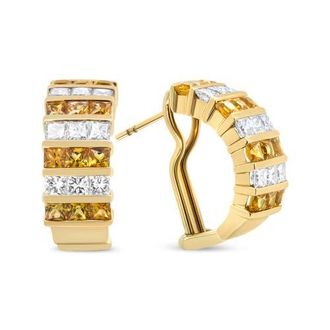 House of Brilliance 18K Yellow Gold 1 3/4 Cttw Diamond & Yellow Sapphire Huggie Hoop Earrings at Nordstrom