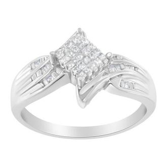 House of Brilliance 10K White Gold 1/3 Cttw Diamond Bypass Style Cocktail Ring at Nordstrom, Size 4