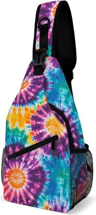 Generic Tie-dye Pattern Unisex Shoulder Bags Casual Crossbody Chest Bag Sling Backpack for Hiking Cycling Travel