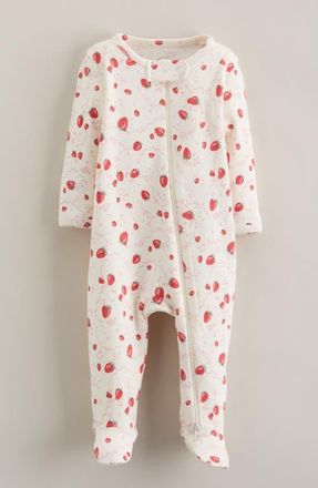 Nordstrom Print Cotton Footie in Ivory Egret Strawberry Bows at Nordstrom, Size Newborn