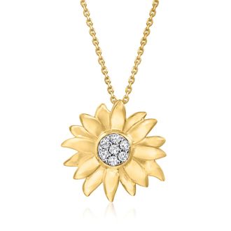 Ross-Simons Diamond Sunflower Pendant Necklace in 18kt Gold Over Sterling