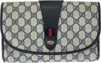 Gucci Pre-owned Wallets, male, Blue, Size: ONE SIZE Pre-owned GG Supreme Canvas Leather Clutch Bag