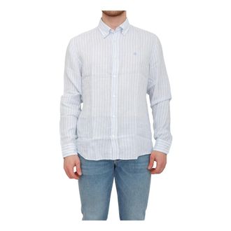 HUGO BOSS Heren, Overhemden, Blauw, Maat: 2XL Linnen