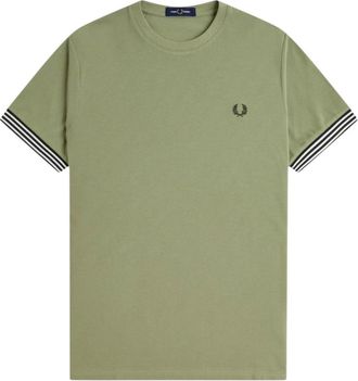 Fred Perry Tops, Heren, Groen, M, Katoen, T-shirt met gestreepte boorden