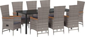 vidaXL Garden Dining Set with Cushion 9 pcs Grey Powder-Coated Steel vidaXL