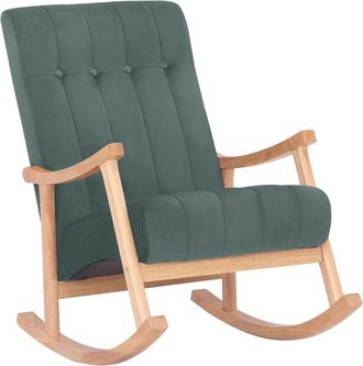 Clp Mecedora con base de madera y asiento en Terciopelo Natural / verde