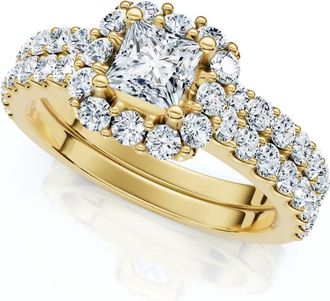 Pompeii3 1.50Ct Princess Cut Halo Diamond Engagement Wedding Ring Set 14k Gold Lab Grown