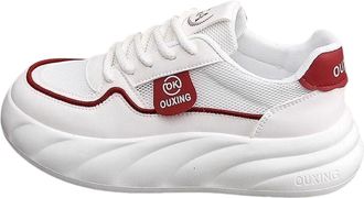 Generic Womens Thick Sole Mesh Breathable Soft and Comfortable Sneakers for Women Casual Shoes (Red, 4.5)