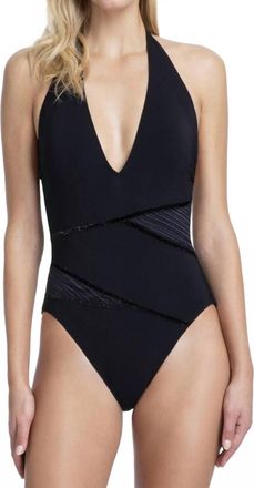 Gottex V-Neck Halter Tie Back One Piece Swimsuit In Got Black
