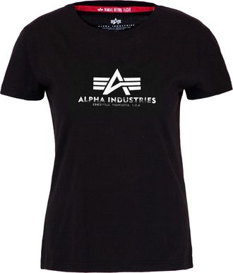 Alpha Industries T-Shirt ALPHA INDUSTRIES New Basic T-Shirt BL FP W, Damen, Gr. XS, schwarz (schwarz, metalsilber), Obermaterial: 100% Baumwolle, Shirts T-Shirt