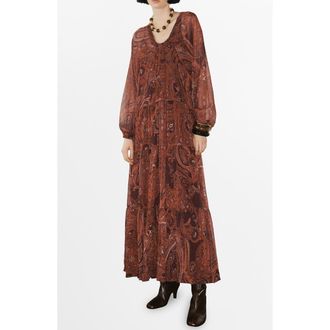 Mango Paisley Print Long Sleeve Maxi Dress in Russet at Nordstrom Rack, Size 8