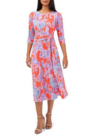 Chaus Tie Front Midi Dress in Neon Reef at Nordstrom, Size Medium