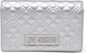 Love Moschino Silver Quilted Clip Closure Polyurethane Shoulder Bag