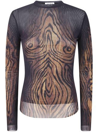 Jean Paul Gaultier Mesh Long Sleeves Top Printed Wood