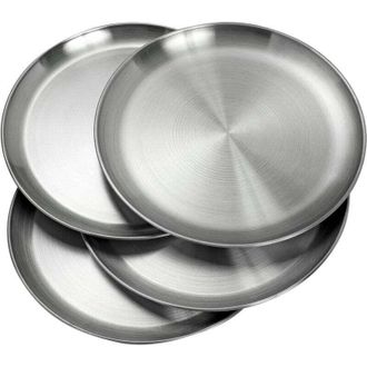 OEM Plato Acero Inoxidable - Di&aacute;metro 20 Cm - Para Cocina Restaurante Picnic Camping - 4 Unidades