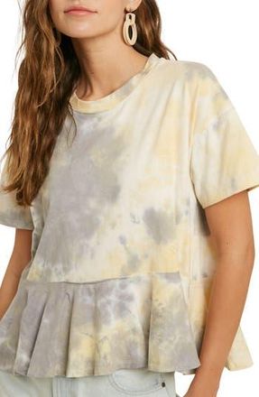 Wishlist Tie Dye Short Sleeve Peplum Top in Yellow/Grey at Nordstrom Rack, Size Medium