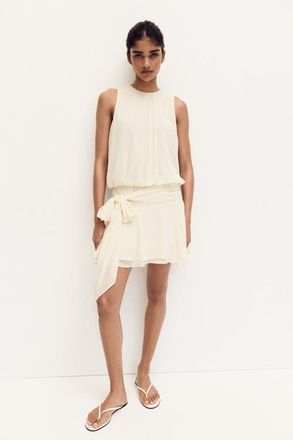 H&M Tie-detail Chiffon Dress in Cream at Nordstrom, Size X-Small