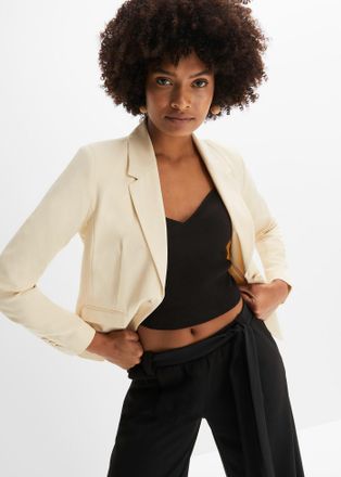 Bonprix Kurzblazer BONPRIX Kurzblazer, Damen, Gr. 34, beige (kieselbeige), Obermaterial: 95% Polyester, 5% Elasthan. Futter: 100% Polyester, festlich, slim fi