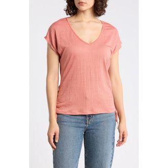 Max Studio Cap Sleeve Ruched Crinkled Knit Top in Clay at Nordstrom Rack, Size X-Small