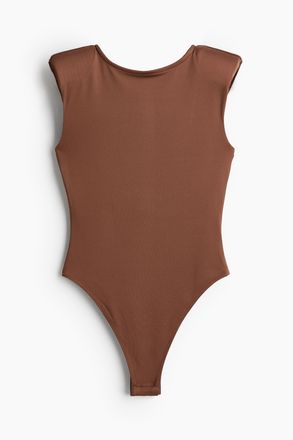 H&M Body mit R&uuml;ckenausschnitt und Schulterpolstern - Braun