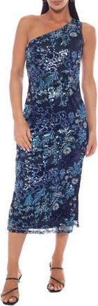 Marina Rossini One-Shoulder Beaded Midi Dress in Navy at Nordstrom Rack, Size X-Large