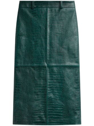 Frankie Shop Pencil-Cut Green Crocodile-Effect Leather Skirt
