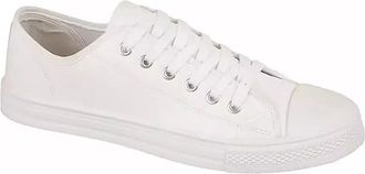 Generic Faux Leather Trainers, Lace Up, Plimsoles, Plimsolls, White, Black, Mens Shoes (White, UK Footwear Size System, Adult, Women, Numeric, Medium, 8)