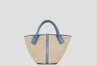 Alexander Smith Lauren Small handbag with shoulder strap in beige raffia and woven azure handle