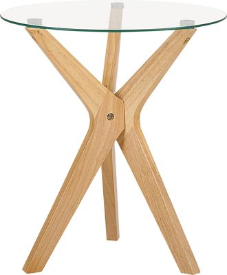 Beliani Beliani - Mesa Auxiliar De Vidrio Templado Transparente Madera Clara 45 Cm Patas Valley