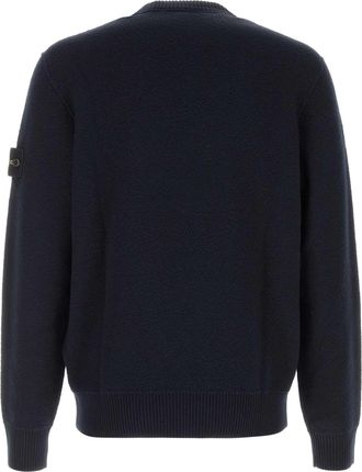 Stone Island Mens Midnight Blue Wool Sweater Exterior: Virgin Maglieria