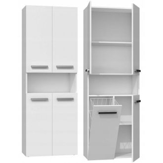 Hucoco Hucoco - Glaze - Mueble De Ba&ntilde;o Con Puerta + Cesta - Estilo Moderno - 174x60x30 Cm - Columna De Ba&ntilde;o