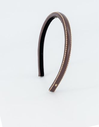 Alexandre de Paris Sellier Leather Headband in Dark Brown at Nordstrom