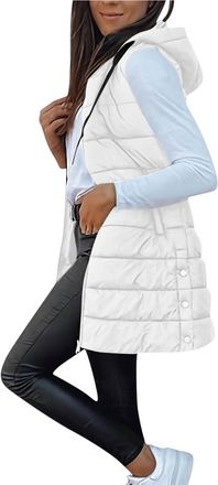 Generic YBEBEWE Long Gilet For Women UK Puffer Jackets Longline Warm Gilets Lightweight Cozy Padded Jacket Hoodies Casual Comfy Packable Zipper Coats Transiti
