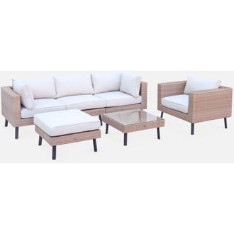 Sweeek Salotto da giardino in resina intrecciata piatta, 5 posti