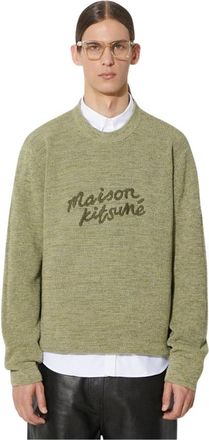 Maison Kitsun&eacute; Round-neck Truien - Heren - Ronde hals truien - Groen - S - Truien & Vesten
