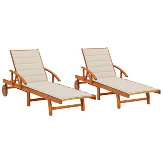vidaXL Tumbonas Con Cojines 2 Unidades Madera Maciza De Acacia Vidaxl