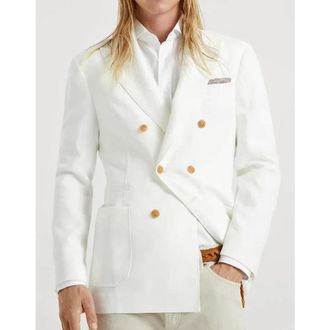 Brunello Cucinelli White Linen Deconstructed Blazer, Brand Size 54 (US Size 44)