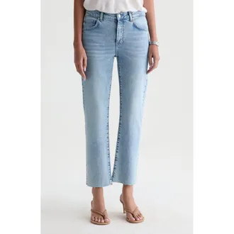 AG - Adriano Goldschmied Brinley Raw Hem Mid Rise Ankle Straight Leg Jeans in Gold Country at Nordstrom, Size 24