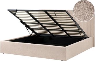 Beliani Cama Con Almacenaje De Boucl&eacute; 180 X 200 Cm Cabecero Capiton&eacute; Beige Vion