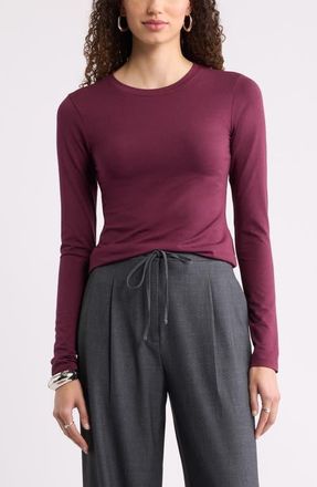Nordstrom Pima Cotton & Tencel Modal Long Sleeve T-Shirt in Burgundy Fig at Nordstrom, Size Xx-Small