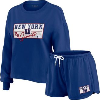 WEAR by Erin Andrews Womens WEAR by Erin Andrews Royal New York Giants Heavy Rugby Jersey Long Sleeve T-Shirt & Shorts Lounge Set at Nordstrom, Size Xx-Large