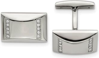 Diamond2Deal Stainless Steel Polished Cubic Zirconia Rectangle Cufflinks