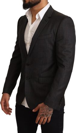 Dolce & Gabbana Mens Gray Check Wool Slim Fit Blazer Jacket Clothing