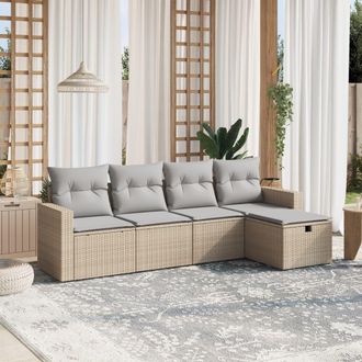 vidaXL Juego De Sof&aacute;s Jard&iacute;n Con Cojines Beige Mezcla 5 Pzas Rat&aacute;n Pe Vidaxl