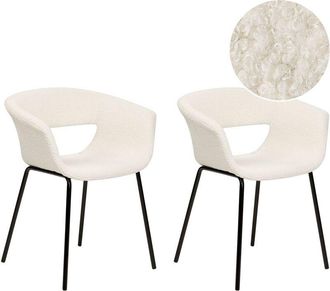 Beliani Beliani - Conjunto De 2 Sillas Modernas Asientos Tapizados Boucl&eacute; Patas De Metal Para Comedor Cocina Blanco Crema Elma