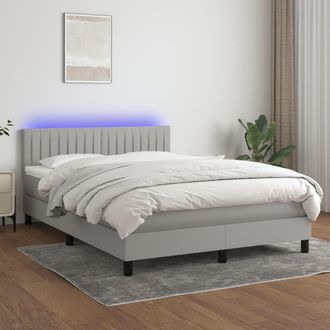 vidaXL Cama Box Spring Colch&oacute;n Y Luces Led Tela Gris Claro 140x190 Cm Vidaxl