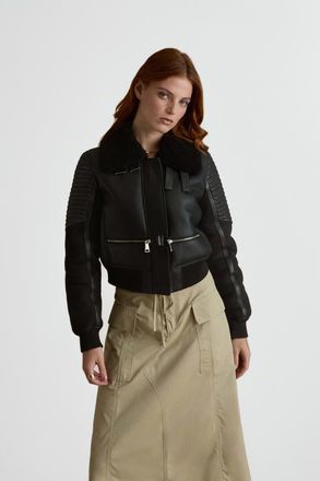 FURNIQ Lucinda Sheepskin Jacket in Black at Nordstrom, Size Xx-Large