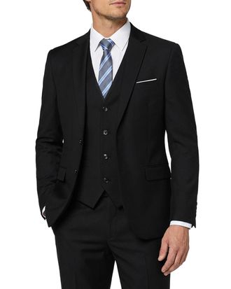 Mys Mens 3 Piece Slim Fit Suit Set with Tie, 2 Button Blazer Jacket Vest & Pants, Business Wedding Party Prom Suit for Men, Midnight Black, M