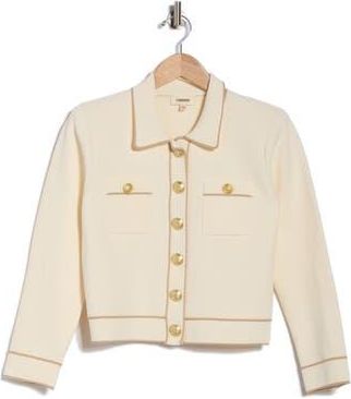 L'agence Neon Trim Cropped Cardigan in Vintage White/Almond at Nordstrom Rack, Size Large